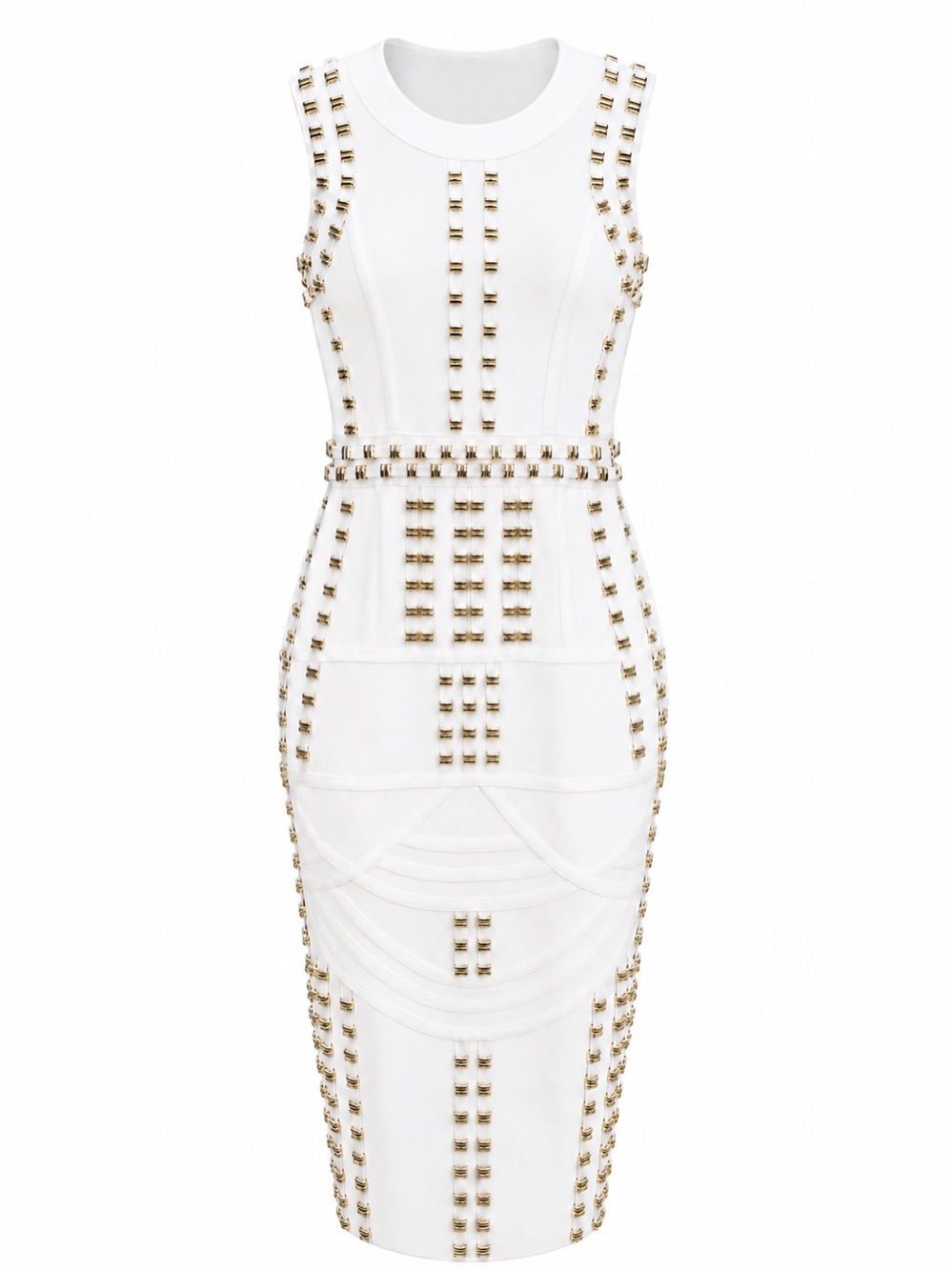 Unbranded White & Metallic Gold Bandage Fitted Bodycon Dress
